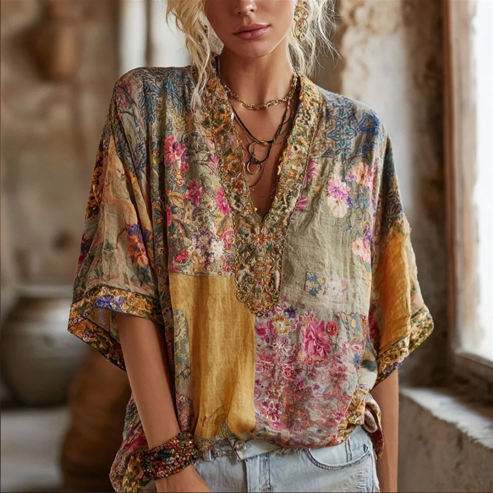 V-neck Pullover T-shirt Casual Top - Image 2