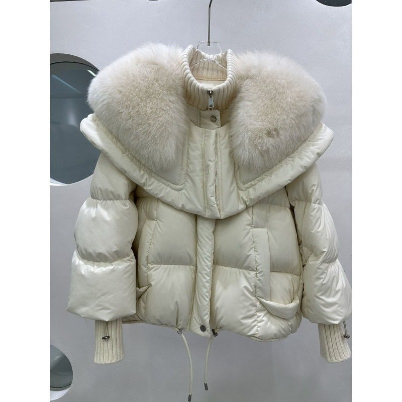 High-end Fox Fur Collar White Duck Down Short Down Jacket Female Light Luxury Loose And Warm Puffer Jacket Coat - Image 6