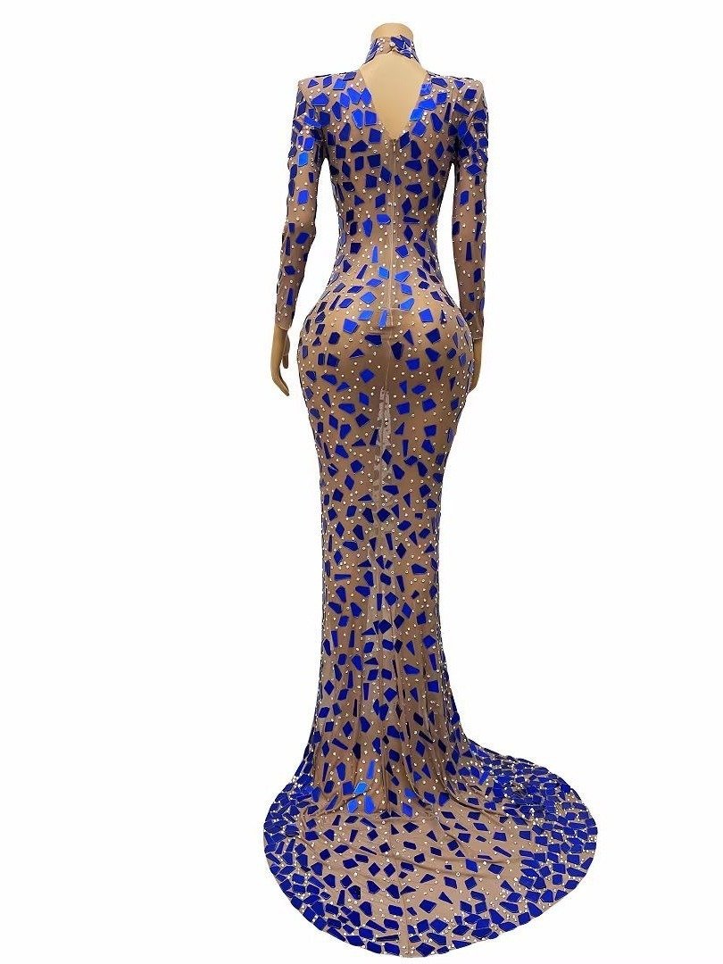 Performance Costume Sexy Elegant Turtleneck Blue Lens Dress Banquet Dress - Image 2