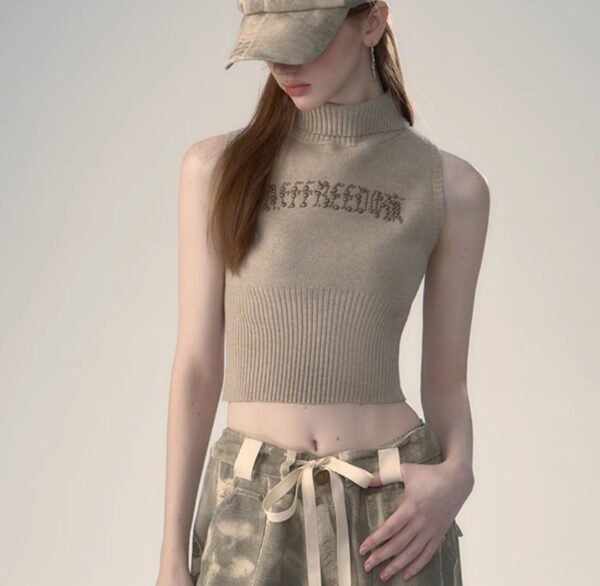 Retro Spicy Girl Letter Printed Knitted Sweater Vest - Image 3