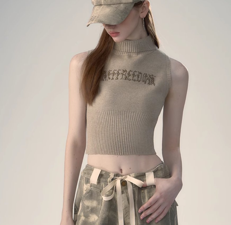 Retro Spicy Girl Letter Printed Knitted Sweater Vest - Image 3
