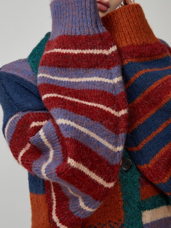 American Retro Color Stripes Long Sweater Coat Women - Image 4