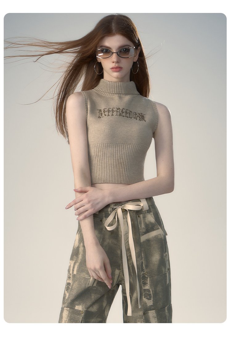 Retro Spicy Girl Letter Printed Knitted Sweater Vest - Image 2