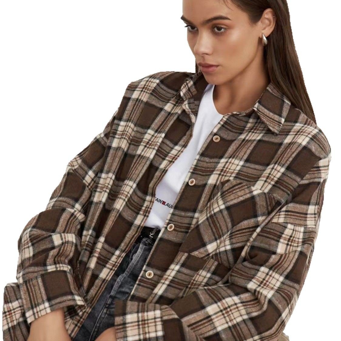 Retro Style All-match Plaid Lapel Long Sleeve Shirt - Image 2