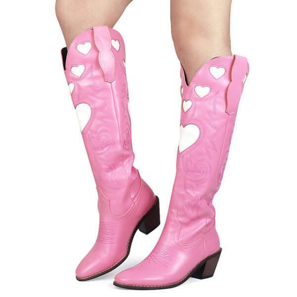Hot Vintage Cowboy Cowgirl Boots Women Chunky Heels Hear - Image 5