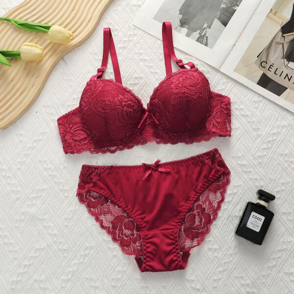 Sexy Gathered Steel Ring Lace Underwear Bra Set - Image 9