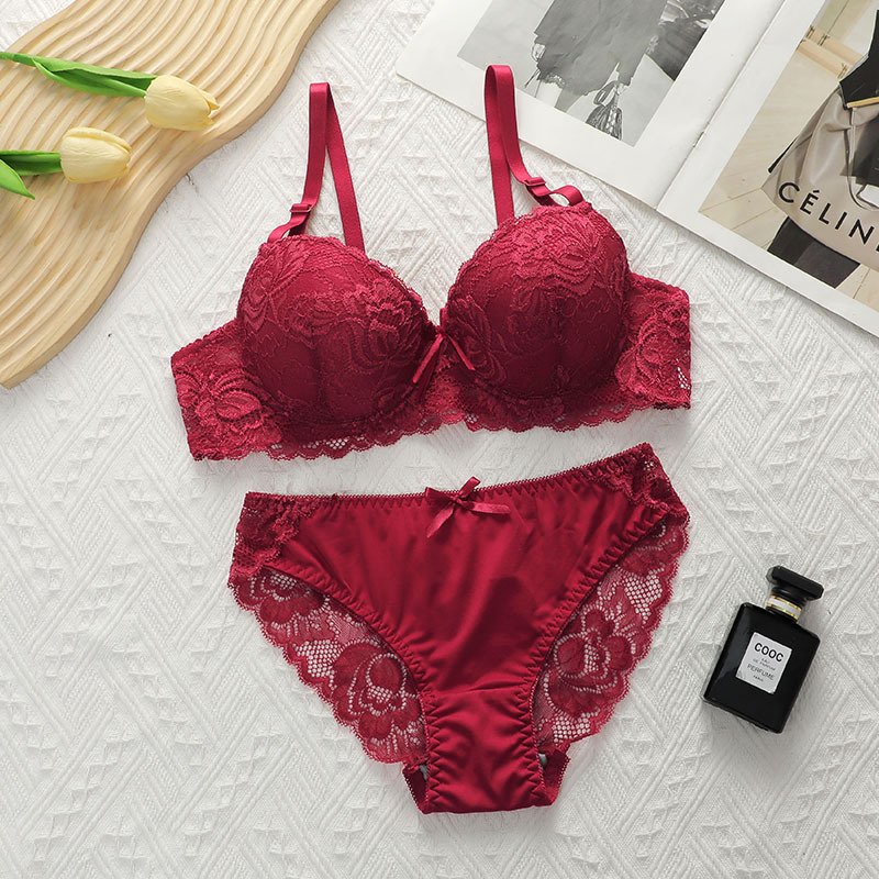 Sexy Gathered Steel Ring Lace Underwear Bra Set - Image 9