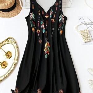 Self-pick-up Plus Size Women'S Floral Print V Neck Casual Sleeveless Dresses  Only Self-pickup Is Supported