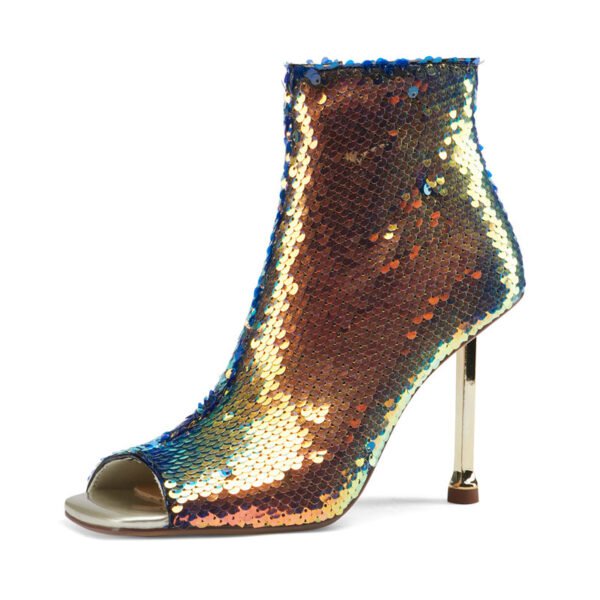 Fashion Sequined Fish Mouth Zipper Stiletto High Heels Women's Cool Boots - Image 3