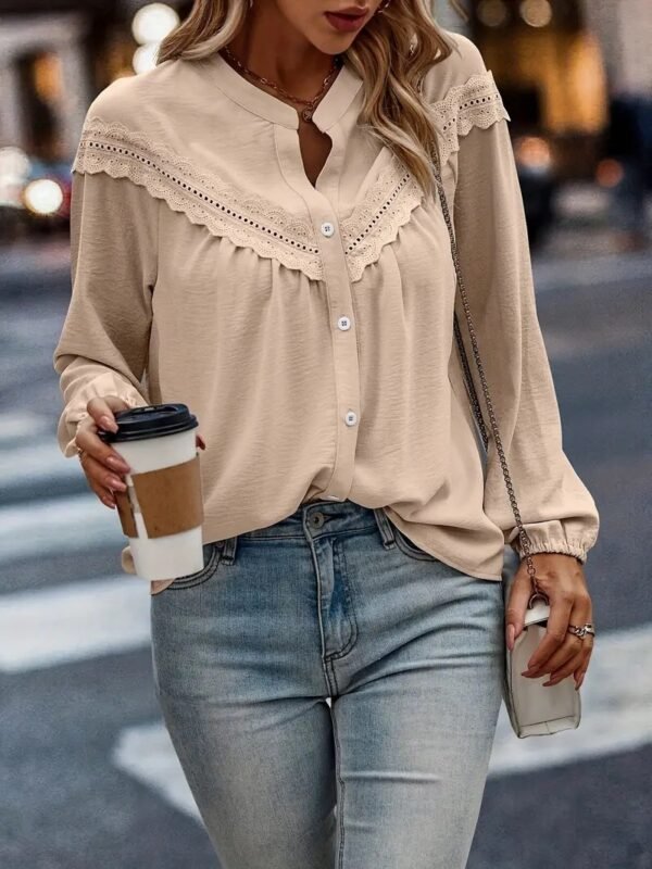 Commuter Lace Patchwork Ruffled Shirt Shirt Long Sleeve - Image 6