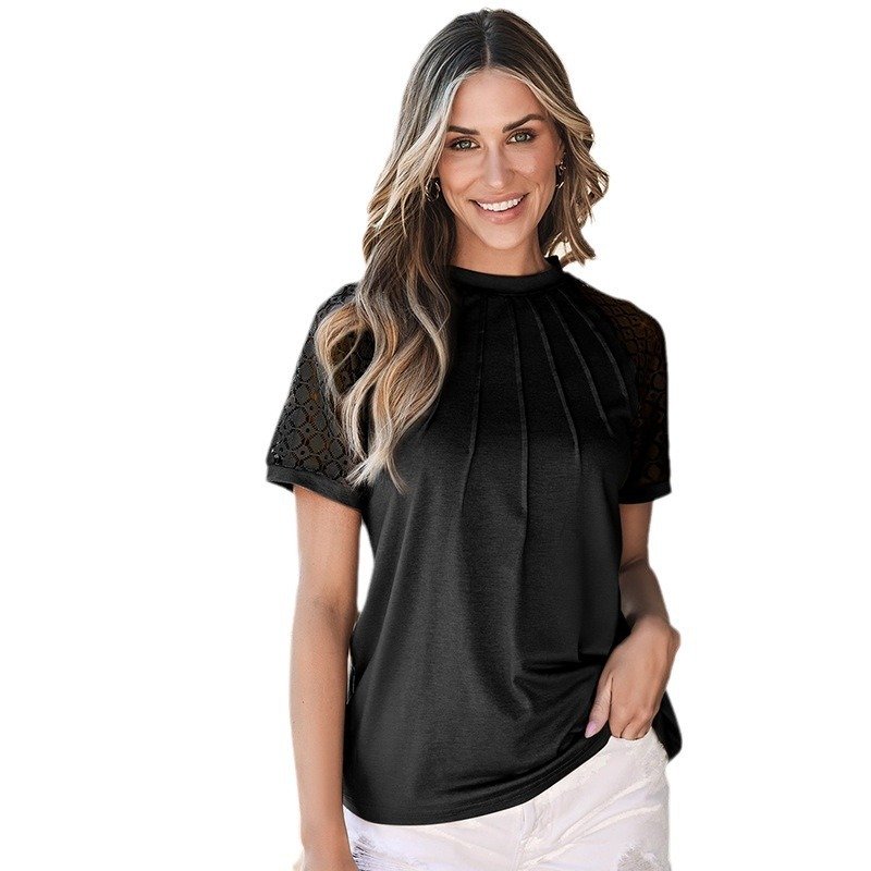 Women's Comfort And Casual-style Short-sleeved Lace Top - Image 4