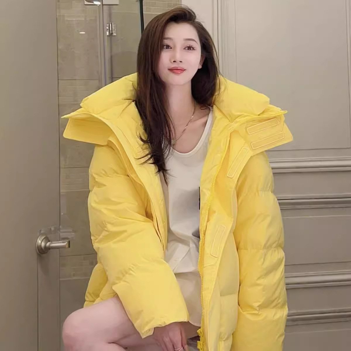 Women's Mid-length Candy Color Hooded Thickened Down Jacket - Image 5