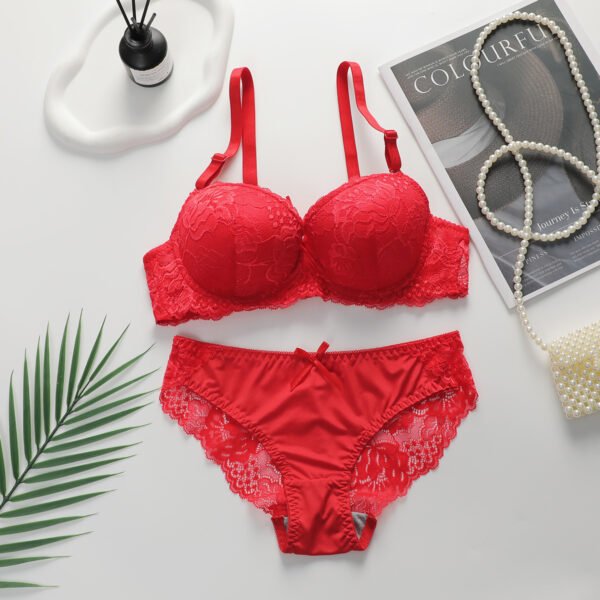 Sexy Gathered Steel Ring Lace Underwear Bra Set - Image 2