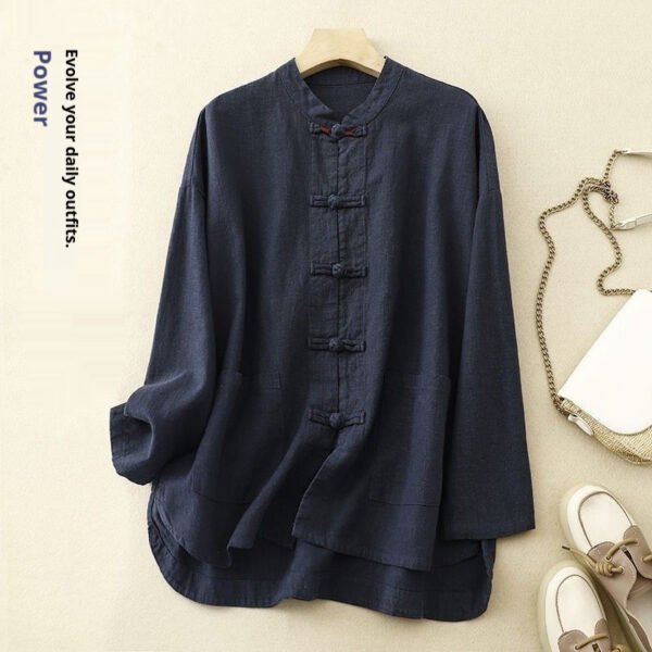 New Loose Ramie Chinese Shirt For Women - Image 4