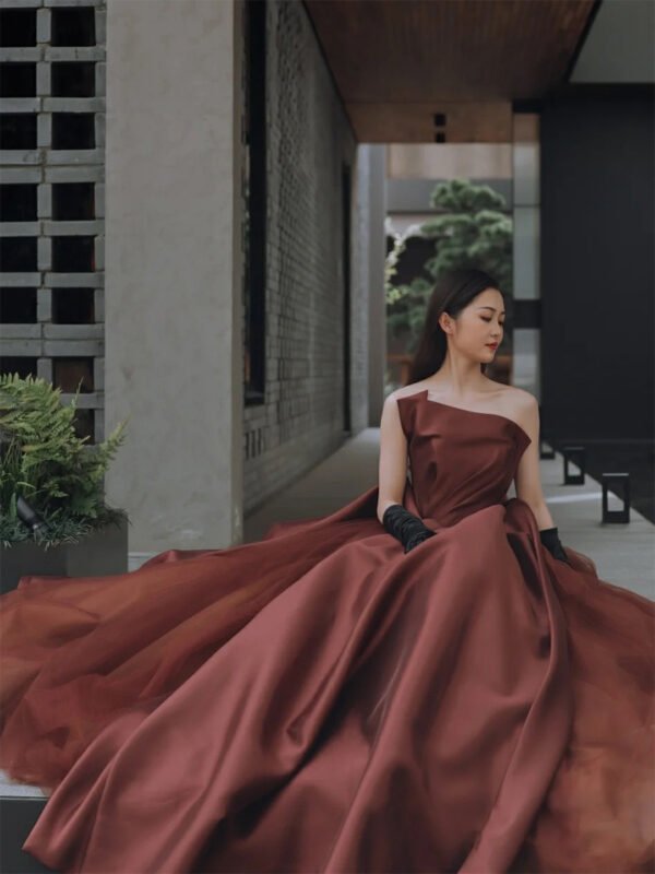 Skinny Banquet Evening With Bra Dresses Coffee Temperament Fluffy Skirt - Image 2