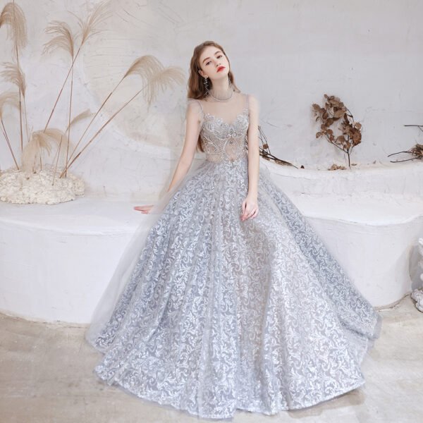 Spring High Gray Half High Sweet Standing Collar Thin Short Paragraph Mid-waist Slim Wedding Dresses - Image 3