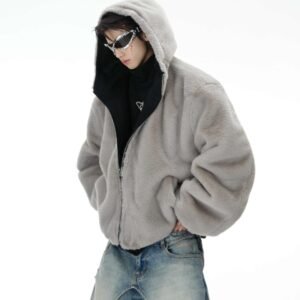 Niche Mountain Carving Plush Hooded Sweater Reversible Coat Couple Cotton Clothes
