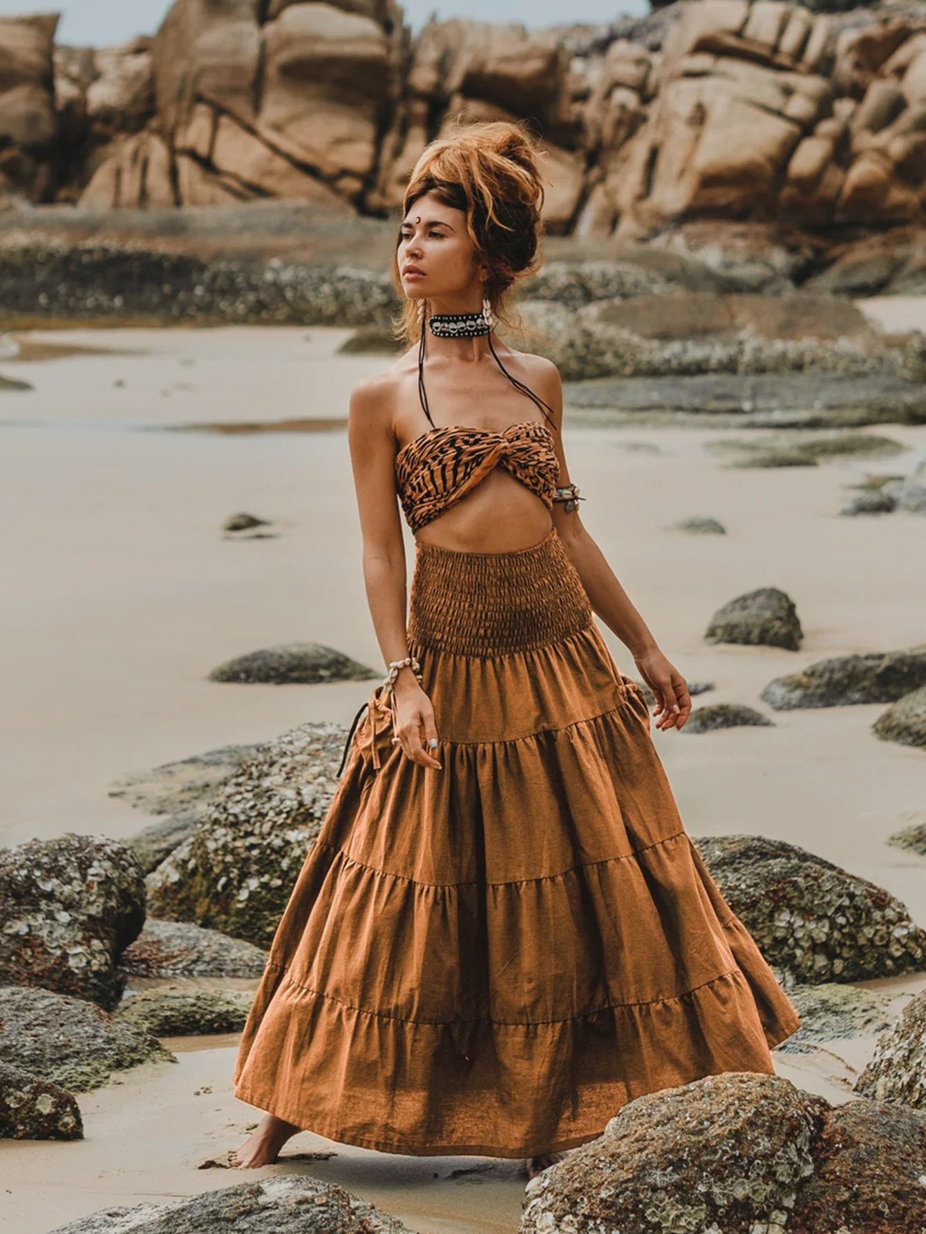 Casual Women Bohemian Loose Solid Skirt - Image 3