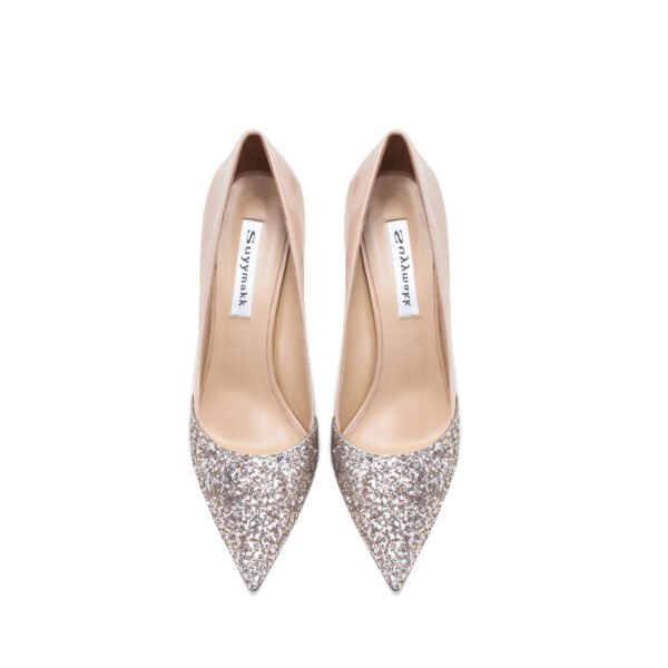 Women's Leather Stitching Gold Sequins High Heels - Image 9