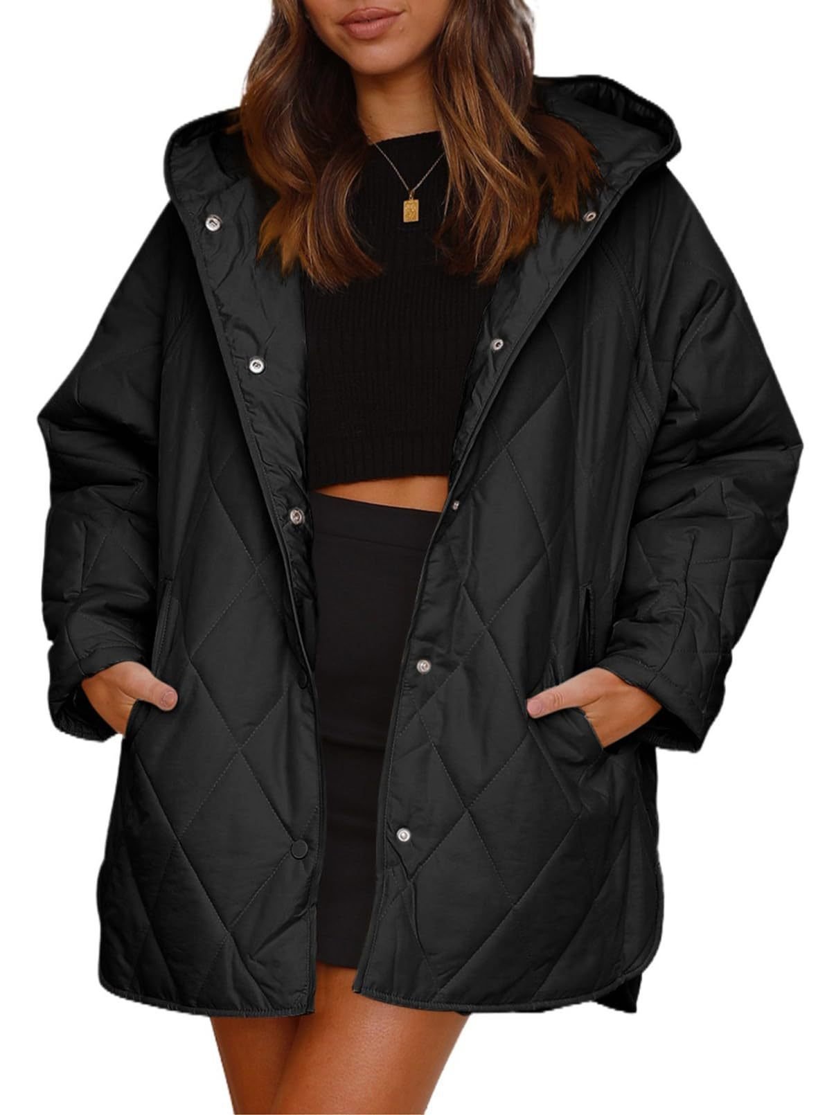 Women's Winter Outerwear Casual Diamond Quilted Hooded Lightweight Jacket - Image 8