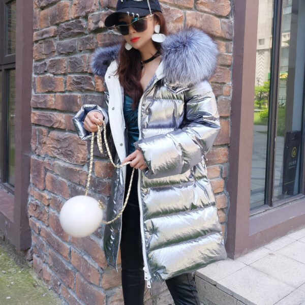Raccoon Fur Big Collar Down Jacket Mid-length Slim Coat - Image 2