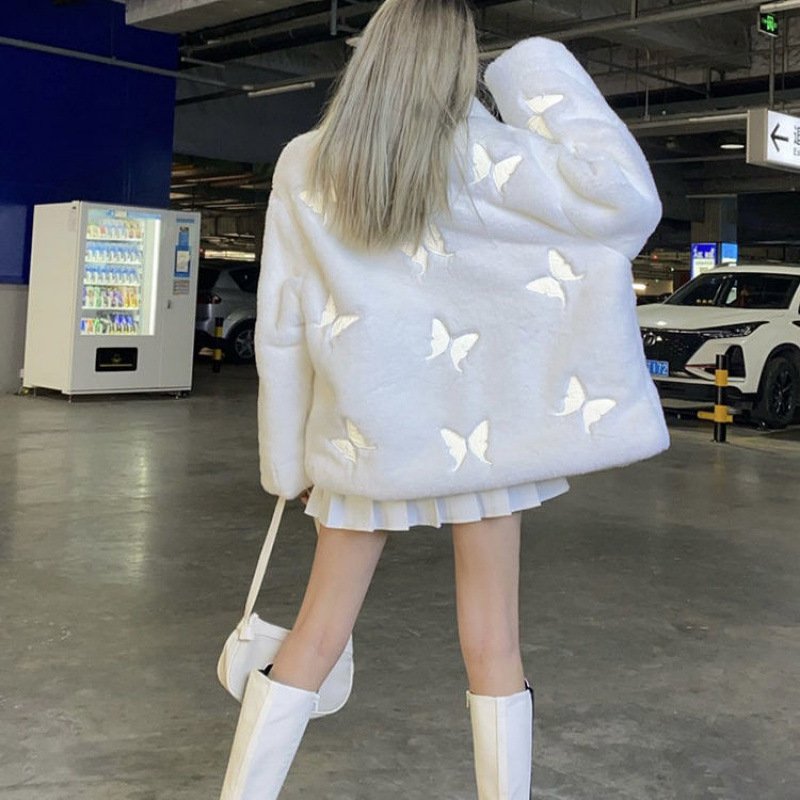 Casual Loose Plush Reflective Faux Leather Coat - Image 3