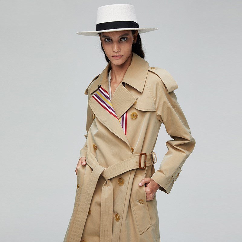 Stripes double-breasted trench coat British slim waist trench coat - Image 3