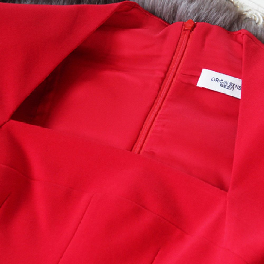 Women's Fashion Red Long-sleeved Dress - Image 4