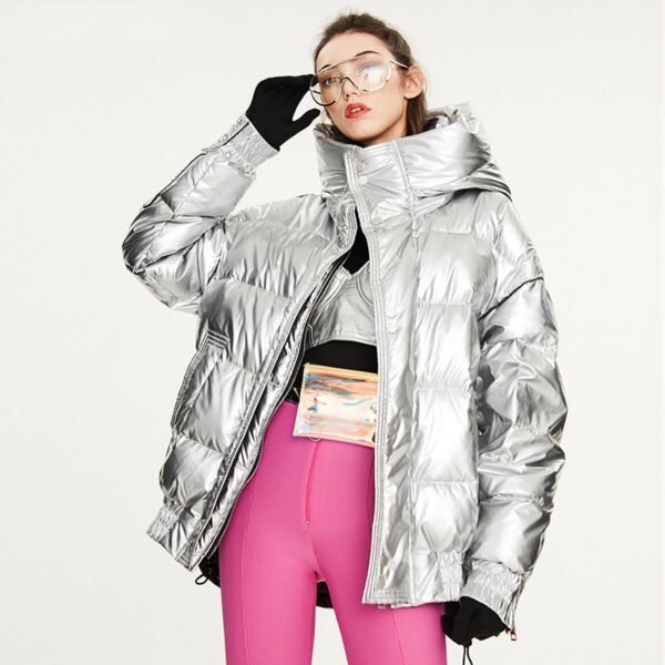 Couples Laser Glossy Thickened Loose Mid Length Down Jacket - Image 4