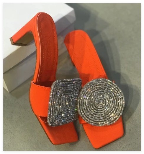 Straw Woven Linen Genuine Leather Straight Drag Worn With Thick Heels Sandals Square Round Rhinestones - Image 7