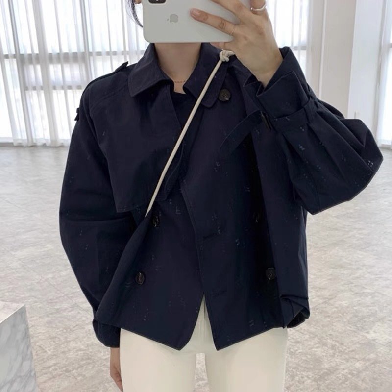 Fall South Lapel Double Breasted Loose Long Sleeve Tooling Style Coat - Image 5