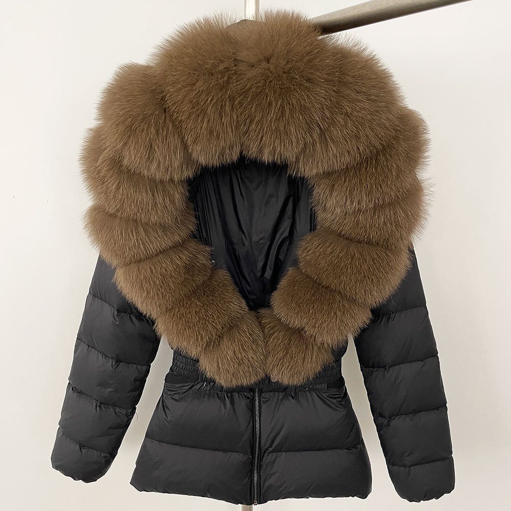 Short Women's Thickened Slim Fit Waist-tight Fur Down Jacket - Image 4