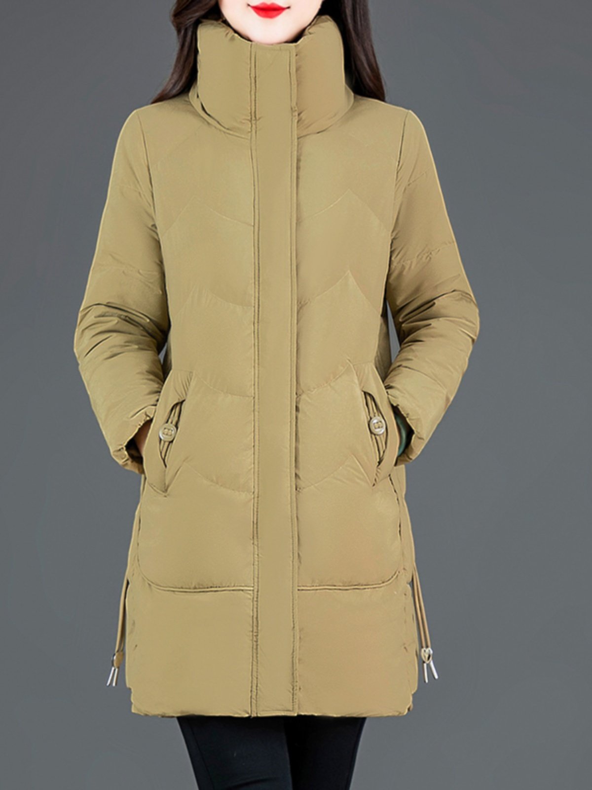 Loose Mid-length High Collar Warm Cotton Coat Jacket - Image 8