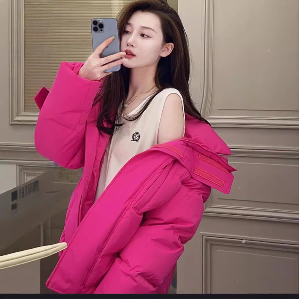 Women's Mid-length Candy Color Hooded Thickened Down Jacket - Image 2