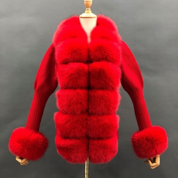Autumn And Winter Solid Color Fox Placket Cuff Detachable Knitted Cardigan For Women - Image 5