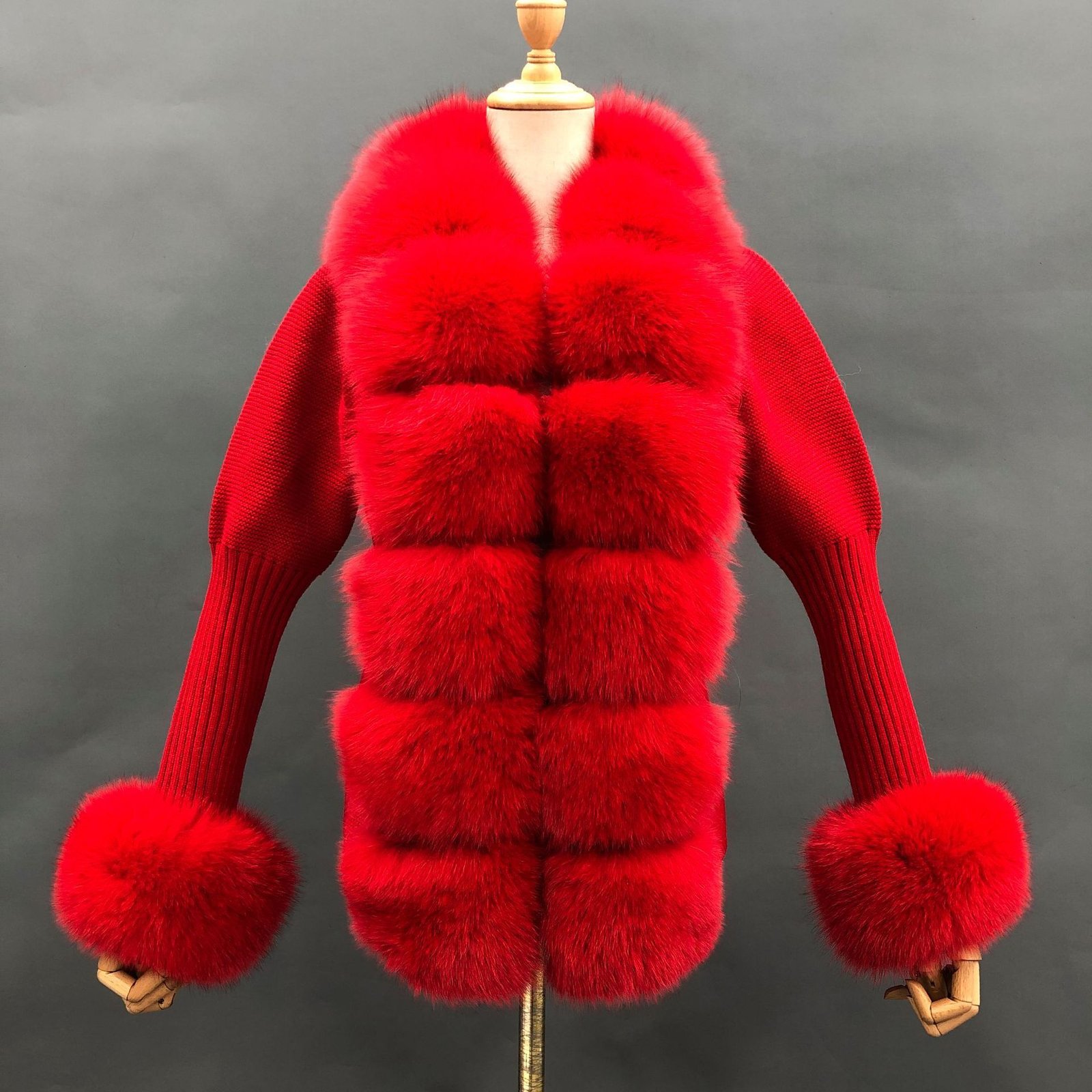 Autumn And Winter Solid Color Fox Placket Cuff Detachable Knitted Cardigan For Women - Image 5