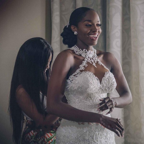 Vintage Lace Beaded Wedding Dresses Sheer Neck Mermaid Bridal Dresses Wedding Gowns - Image 5