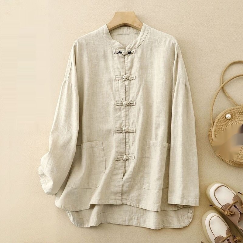 New Loose Ramie Chinese Shirt For Women - Image 3