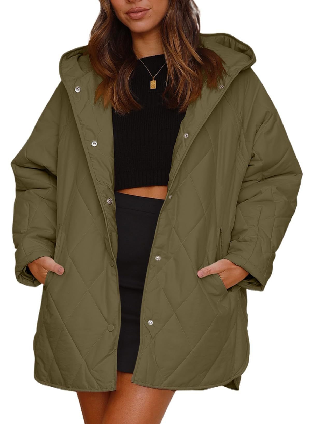Women's Winter Outerwear Casual Diamond Quilted Hooded Lightweight Jacket - Image 3