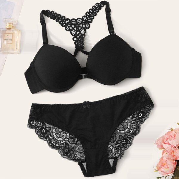 Beautiful Back Lace Front Buckle With Steel Ring Removable Bra Set - Image 6