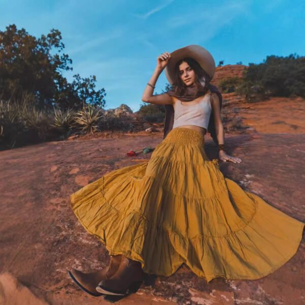 Casual Women Bohemian Loose Solid Skirt - Image 7