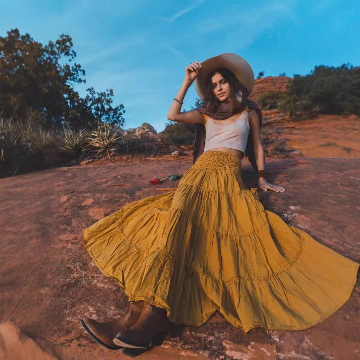 Casual Women Bohemian Loose Solid Skirt - Image 7