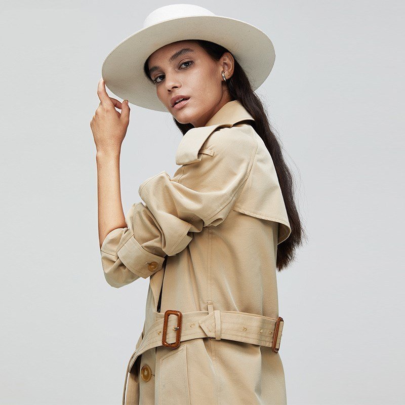 Stripes double-breasted trench coat British slim waist trench coat - Image 4