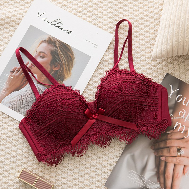 Lace Style Gathered No Steel Ring Girl Comfortable Sexy Adjustment Bra Set - Image 5
