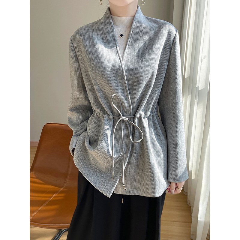 Acetate Cashmere V-neck Knitted Small Suit Solid Color - Image 6