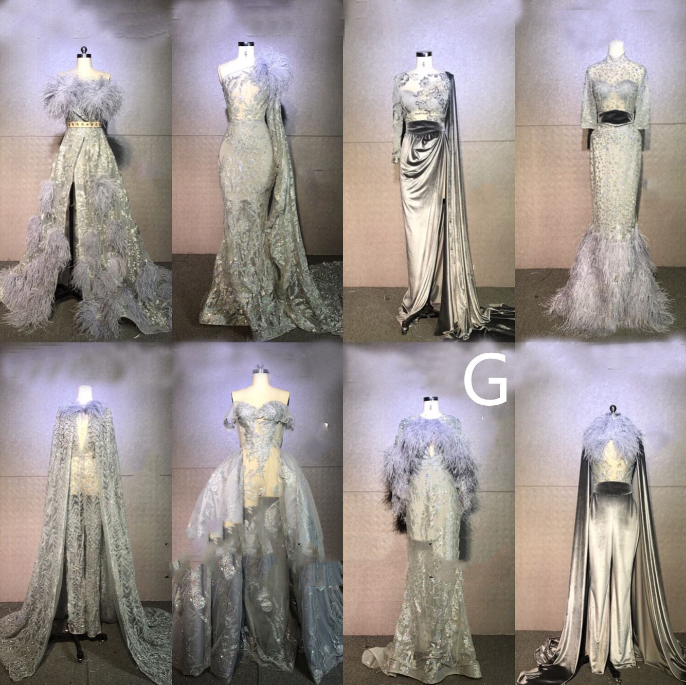 Women's Silver Grey Feather Stage Dresses - Image 7