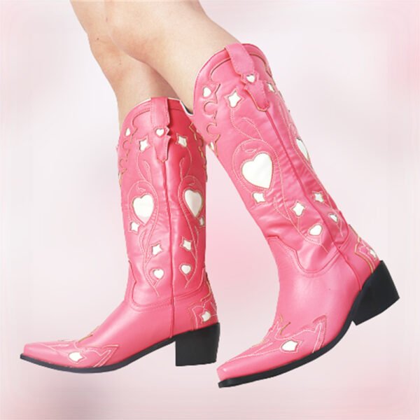 Hot Vintage Cowboy Cowgirl Boots Women Chunky Heels Hear