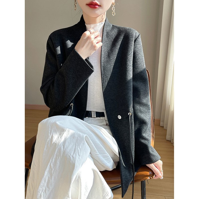 Acetate Cashmere V-neck Knitted Small Suit Solid Color - Image 2