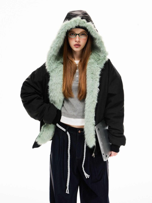 Loose Fleece-lined Warm Parka Cotton Jacket Top Coat For Women - Image 5