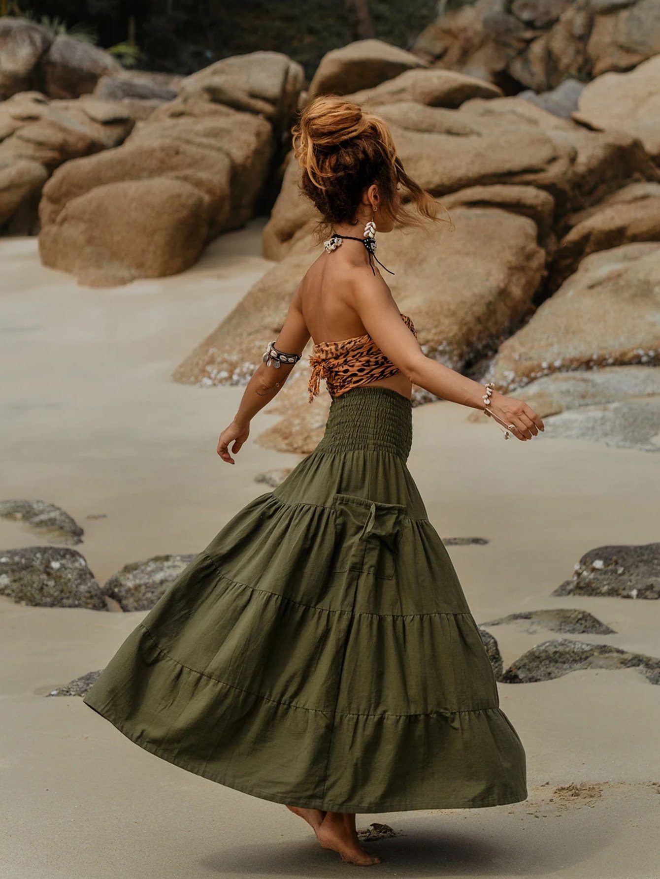 Casual Women Bohemian Loose Solid Skirt - Image 9